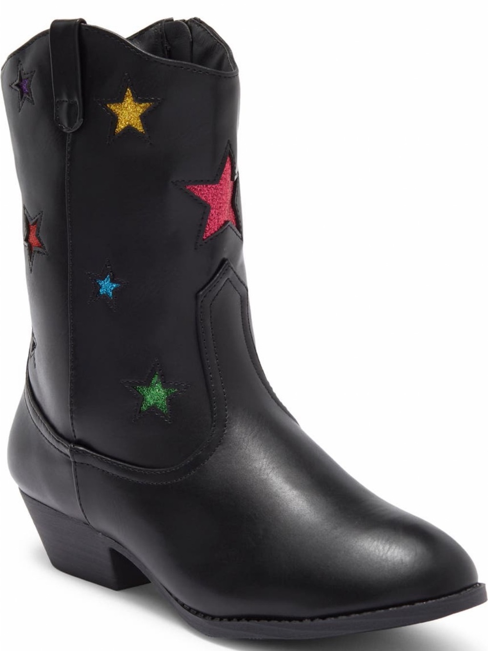 Kids Black Western Boots with Multicolor Star Accents